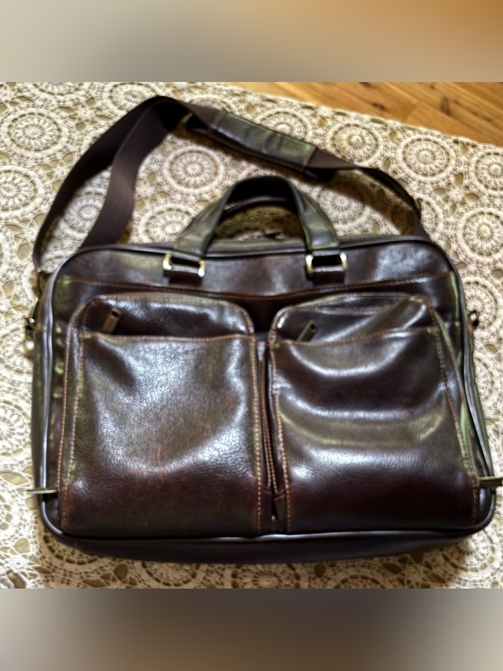 Wilsons Pebbled Leather Laptop Briefcase Messenger Bag Dark Brown Trolley Sleeve